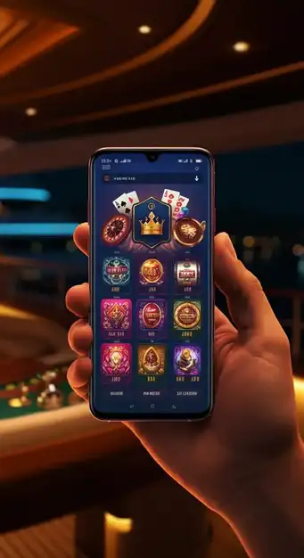 Plateforme de jeu mobile avancée de Kingmaker Casino avec une sélection de jeux dynamique affichant divers titres de machines à sous et options de casino en direct